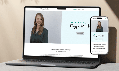 Laptop und Smartphone mit Ansicht der Website von der Praxis Therapiepunkt