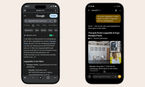 Laptop und Smartphone mit Ansicht der Website von der Praxis Therapiepunkt